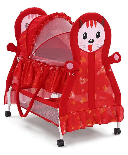 Kitty Print Cradle With Mosquito Net