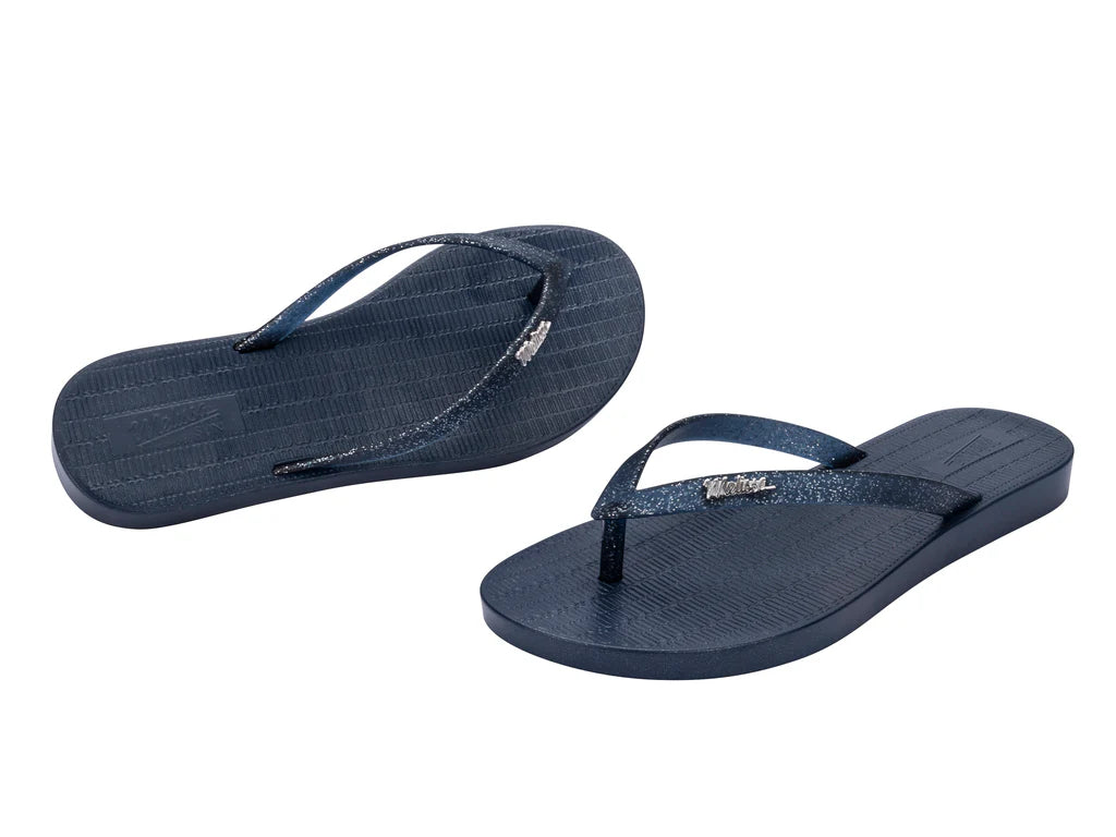 Melissa Sun Venice Shiny AD Blue Flat Flipflops