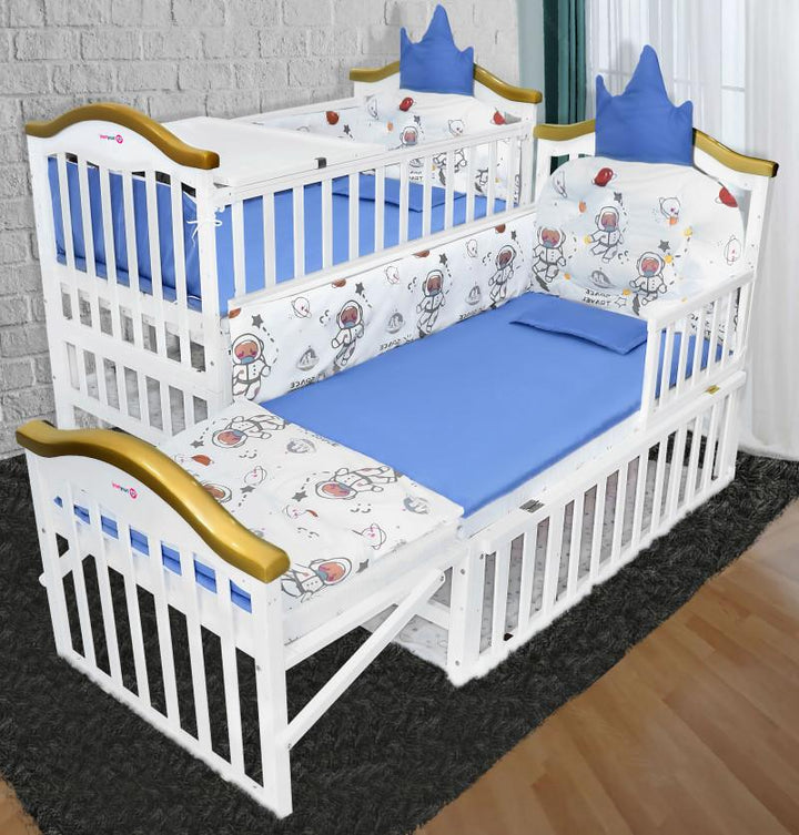 HunyHuny Crib Bed Pinewood 12 in 1 Rocking Cot With Mattress