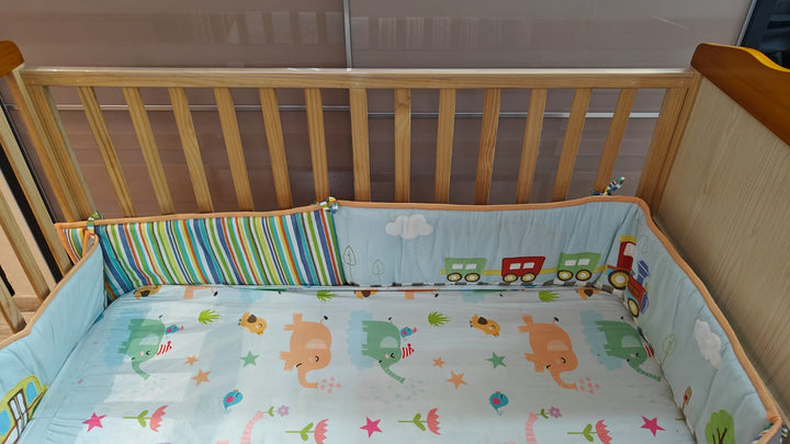 Babyhug lilly wooden cot , With mattress & Bumper