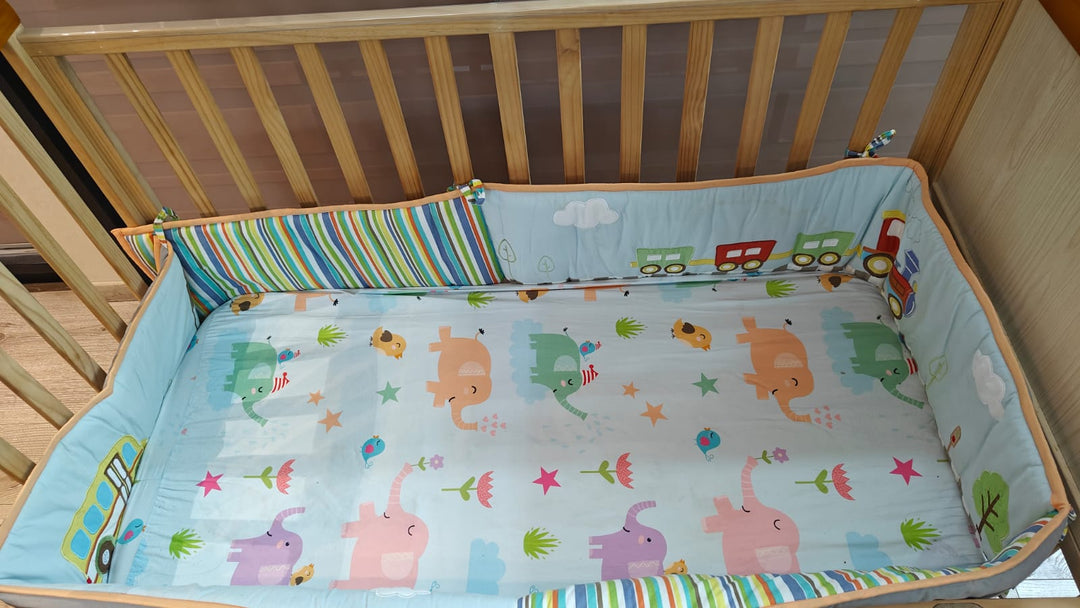 Babyhug lilly wooden cot , With mattress & Bumper