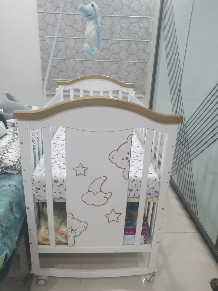 HunyHuny Crib Bed Pinewood 12 in 1 Rocking Cot With Mattress