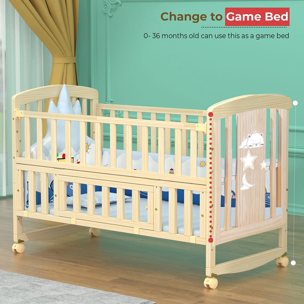 StarAndDaisy 12 in 1 Baby Wooden Crib With mattress & Mosquito net