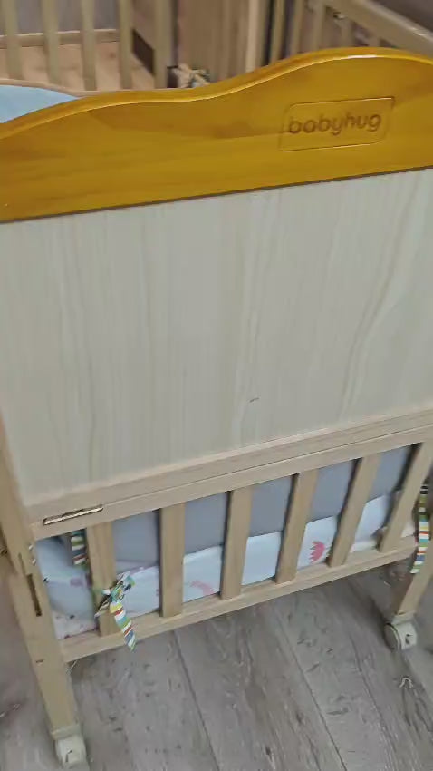 Babyhug lilly wooden cot , With mattress & Bumper