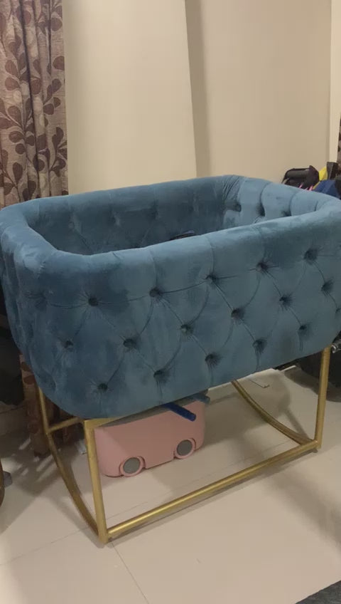 Custom made Crib with Wood, Metal and Cushion Tufting